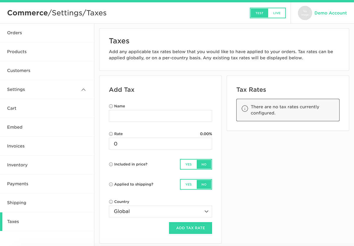 Admin - Settings - Taxes 1
